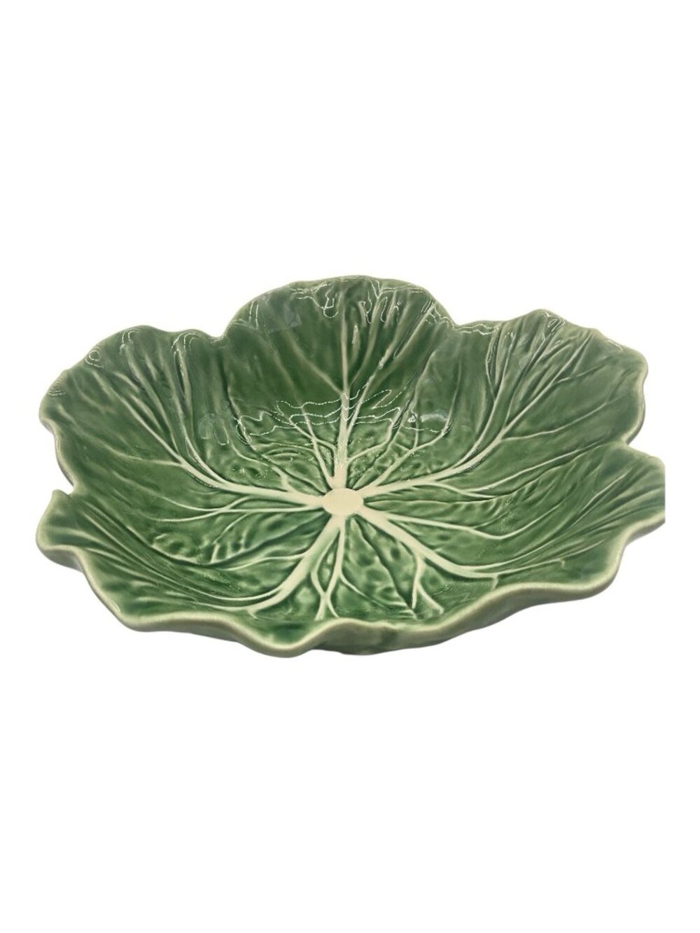 Bordallo Pinheiro Vintage Green Cabbage Leaf 9” Round Vegetable Serving Bowl